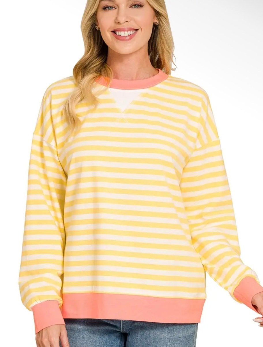 Yellow/Coral Striped Zenaya Top in All Sizes - Purses & Pearls