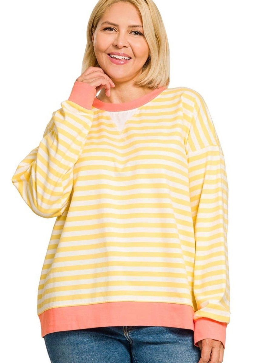 Yellow/Coral Striped Zenaya Top in All Sizes - Purses & Pearls